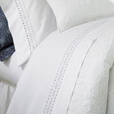 Sferra Adrien White Heirloom Hemstitched Border Bedding Sheets | Gracious Style