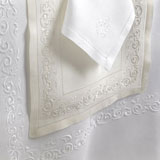 Arabesco Scroll Hand Embroidered White Ivory Italian Linen Table Linens | Gracious Style
