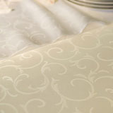 Ashford Fine cotton scrolling damask tablecloths napkins hemstitched borders | Gracious Style