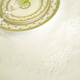 Avonlea Hand Embroidered White Linen Table Linens | Gracious Style