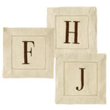 Block monogram embroidered ivory brown chocolate linen cocktail napkins | Gracious Style