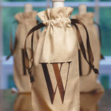 Block monogram embroidered ivory brown chocolate linen wine bags | Gracious Style