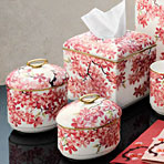 Anali Blossom Floral Bone China Bath Accessories Jar Soap Dish Tumbler Waste Basket | Gracious Style
