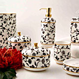 Anali Chengtu Black White Bone China Bath Accessories Jar Soap Dish Tumbler Waste Basket | Gracious Style