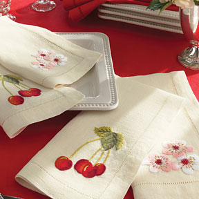 Sferra Embroidered Cherry Napkins Pure 100% Linen | Gracious Style