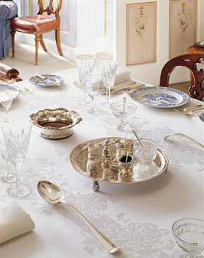 Chrysanthemum double damask Irish linen table linens | Gracious Style