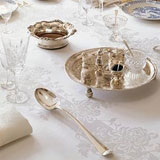 Chrysanthemum double damask Irish linen table linens | Gracious Style