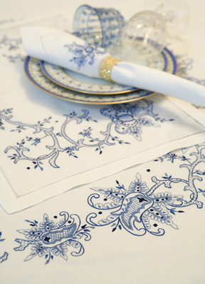 Embroidered Copenhagen table linens | Gracious Style