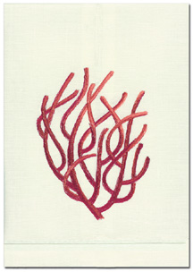Coral Red White Linen Embroidered Hand Towel | Gracious Style