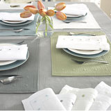 Sferra Dots Quilted Placemats Embroidered Cocktail Napkins Guest Towels Pure 100% Linen | Gracious Style