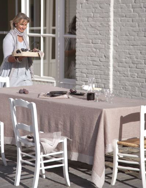 Libeco Home Frascati Belgian Linen Striped Napkins Tablecloths Runners Fig Flax Gold Gray |Gracious Style