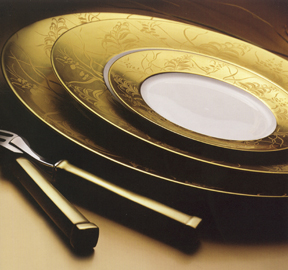 Khazard Gold Porcelain Dinnerware J.L. Coquet | Gracious Style Khazard Gold Porcelain Dinnerware J.L. Coquet | Gracious Style