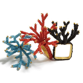 Kim Seybert Coral Napkin Rings Coral Turquoise Gold Ivory Beige  | Gracious Style