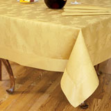 Classic leaves cotton damask table linens in wine, paprika, burgundy, cinnamon, topaz, gold, ivory, latte, chocolate, black, juniper, white, grass, indigo blue | Gracious Style