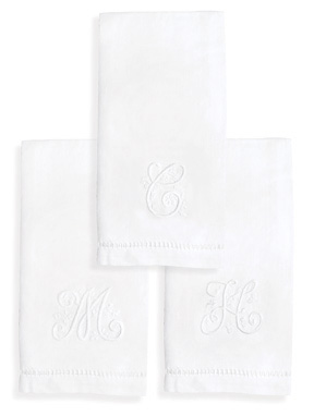 LINEN MONOGRAMMED WHITE EMBROIDERED HAND TOWELS | Gracious Style