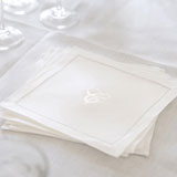 LINEN MONOGRAMMED WHITE EMBROIDERED COCKTAIL NAPKINS | Gracious Style