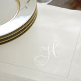 LINEN MONOGRAMMED WHITE EMBROIDERED DINNER NAPKINS | Gracious Style