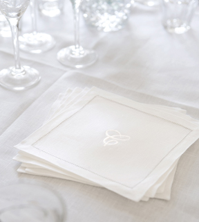 LINEN MONOGRAMMED WHITE EMBROIDERED COCKTAIL NAPKINS | Gracious Style