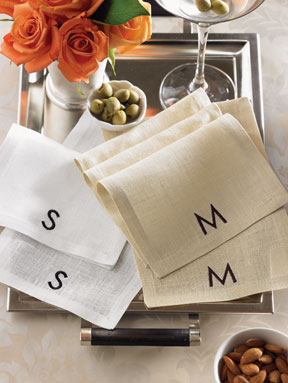 Sferra Modern Monogram Embroidered Cocktail Napkins | Gracious Style