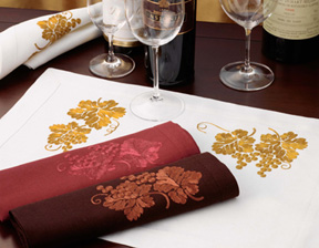 Napa Holiday Embroidered Linens Napkins Placemats White Burgundy Chocolate | Gracious Style