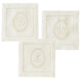 Oval monogram embroidered cream linen cocktail napkins | Gracious Style