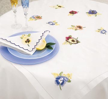 Floral Pansies Embroidered Table Linens Napkin Placemat | Gracious Style