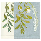 Paradise Wisteria Blue Leaves Linen Embroidered Hand Towels | Gracious Style