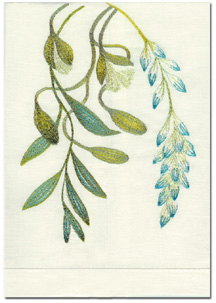 Paradise Wisteria Blue Leaves Linen Embroidered Hand Towels | Gracious Style