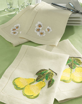 Sferra Embroidered Pear Napkins Pure 100% Linen | Gracious Style