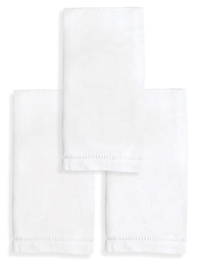 LINEN WHITE HEMSTITCHED HAND TOWELS | Gracious Style