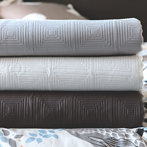 Dwell Studio Pyramids Geometric Cotton Matelasse Coverlet Shams Bed Skirts Ash Brown Dove Gray Pearl | Gracious Style