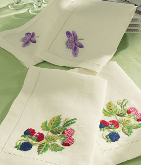 Sferra Embroidered Raspberry Napkins Pure 100% Linen | Gracious Style