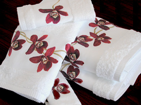 Red Orchid Embroidered Turkish Towels Bath Hand Guest Luxury White | Gracious Style