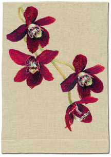 Red Orchid Guest Linen Embroidered Hand Towels Ivory White | Gracious Style