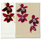 Red Orchid Guest Linen Embroidered Hand Towels Ivory White | Gracious Style
