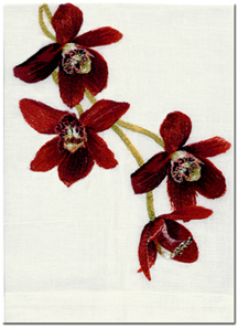 Red Orchid Guest Linen Embroidered Hand Towels Ivory White | Gracious Style