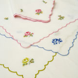 Scalloped Rose linen embroidered tea napkins placemats pink blue green | Gracious Style