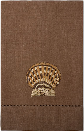 Shell Chocolate Embroidered Linen Hand Towels | Gracious Style