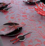 Bodrum Sorrento Organic Cotton Table Linens in Light Blue and Coral | Gracious Style