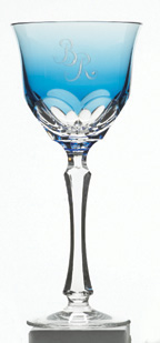 Monogrammed blue crystal glassware water wine glass champagne flute