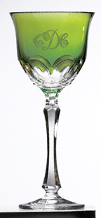 Monogrammed green crystal glassware water wine glass champagne flute