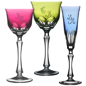 Varga Art Monogram Raspberry Pink Amber Yellow Green Blue Stemware