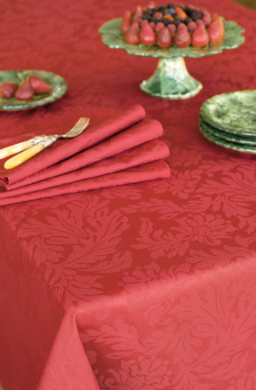 Versailles traditional cotton damask table linens in white, ivory, gold, sage, red, burnt orange, topaz, mauve, forest green, and black | Gracious Style