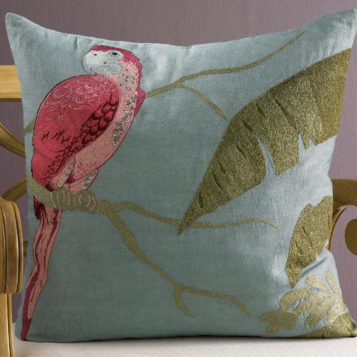 Linen Aquamarine Parrot Pillow