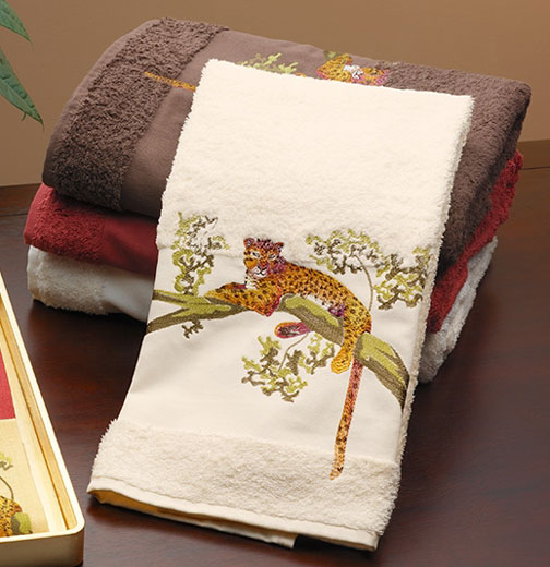 Anali embroidered tree jaguar bath towel
