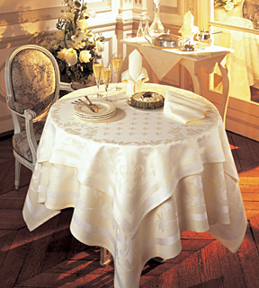 Square tablecloth on round table